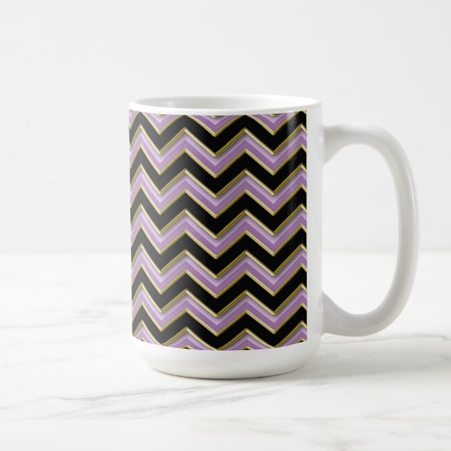 Amethyst Gold Black Zigzag Muster Tasse (Rechts)