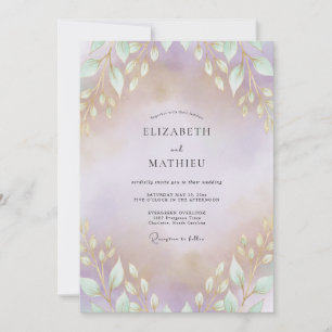 Amethyst-Goldene Hochzeit mit Blättern Einladung