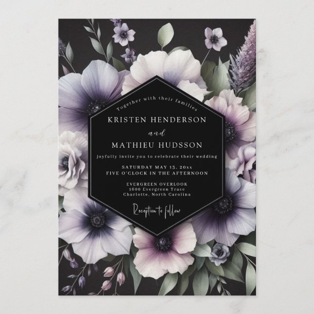 Amethyst Gothic Anemone Wedding Einladung (Vorderseite)