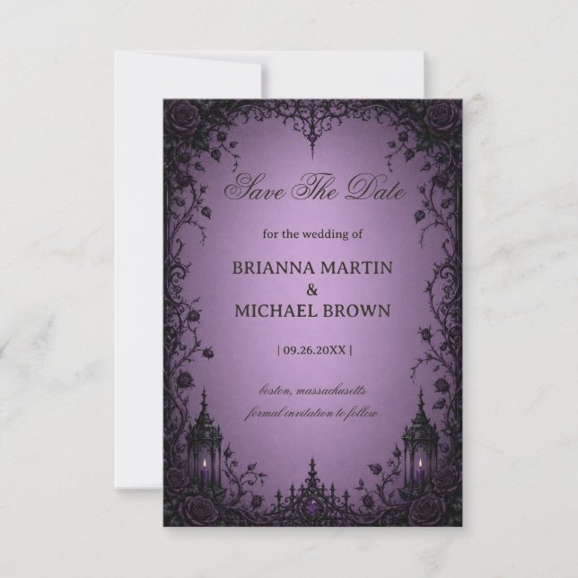 Amethyst-Gotische Rose Save The Date (Vorderseite)