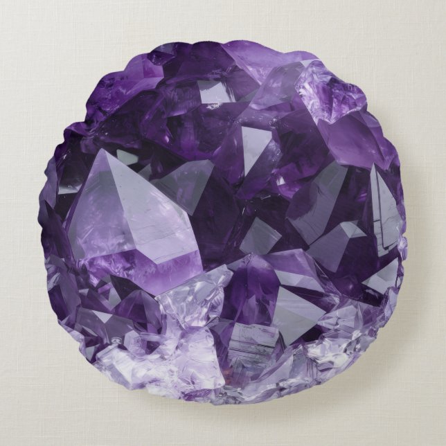 Amethyst Healing Crystal Cluster Rundes Kissen (Vorderseite)