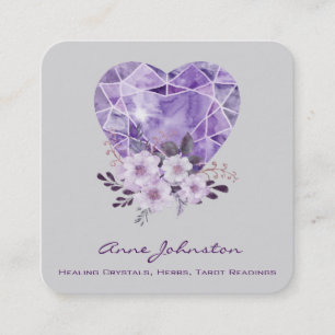 Amethyst Heart and Blume Square Business Card Quadratische Visitenkarte