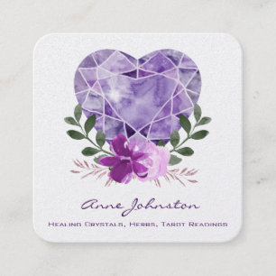 Amethyst Heart Blume Square Business Card Quadratische Visitenkarte