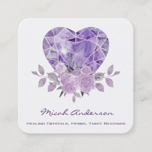 Amethyst Heart Lila Rose Quadratische Visitenkarte