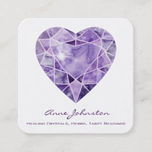 Amethyst Heart Square Business Card Quadratische Visitenkarte