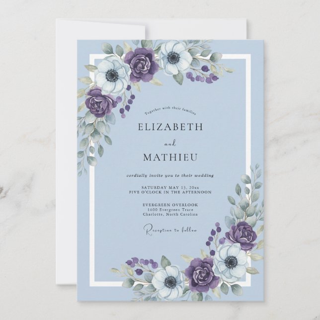Amethyst-Himmel-Anemone-Hochzeit Einladung (Vorderseite)