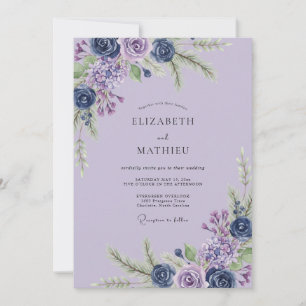 Amethyst Indigo Blattwerk Eukalyptus Hochzeit Einladung