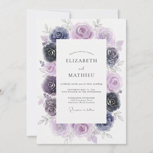Amethyst Indigo Gemalte Hochzeit Einladung (Vorderseite)