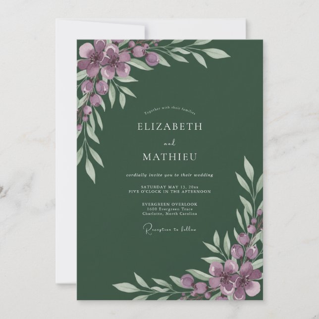 Amethyst-Jäger-Wildblumen-Hochzeit Einladung (Vorderseite)