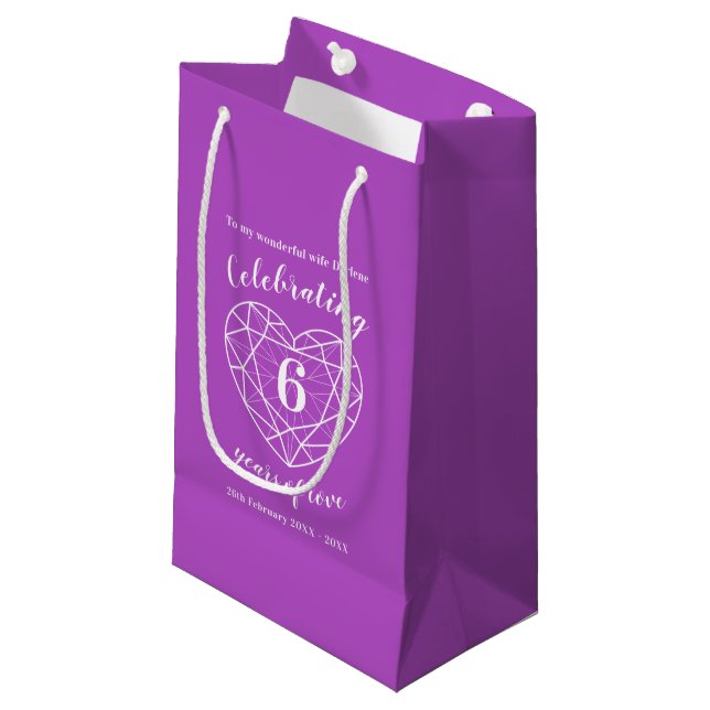 Amethyst Jubiläum 6 Jahre Liebe Geschenktasche Kleine Geschenktüte (Vorderseite Schrägansicht)