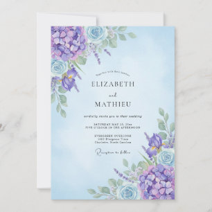 Amethyst Kornblumen Hortensien Eukalyptus Hochzeit Einladung