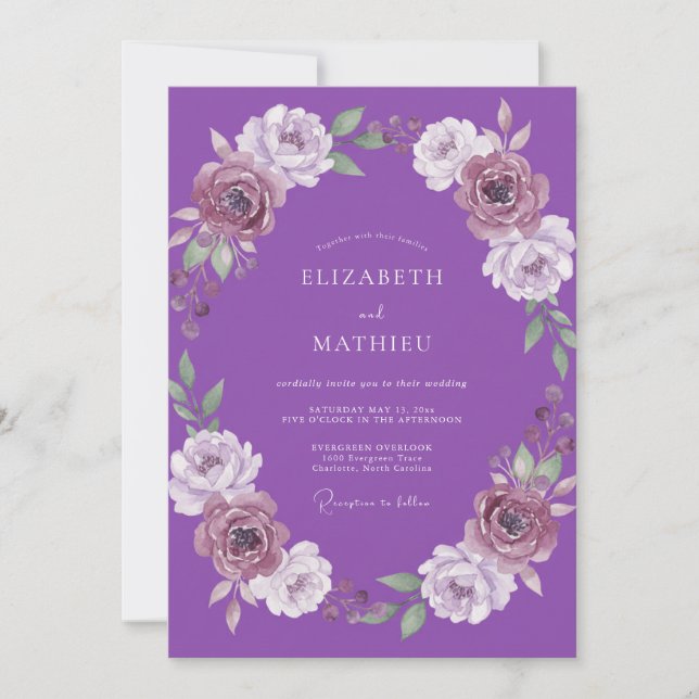 Amethyst-Kranz-Hochzeit Einladung (Vorderseite)
