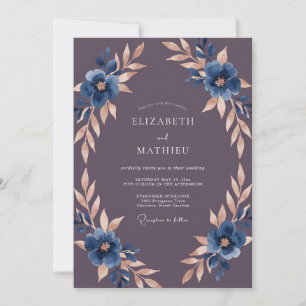 Amethyst-Kupfer-Laub-Eukalyptus-Hochzeit Einladung