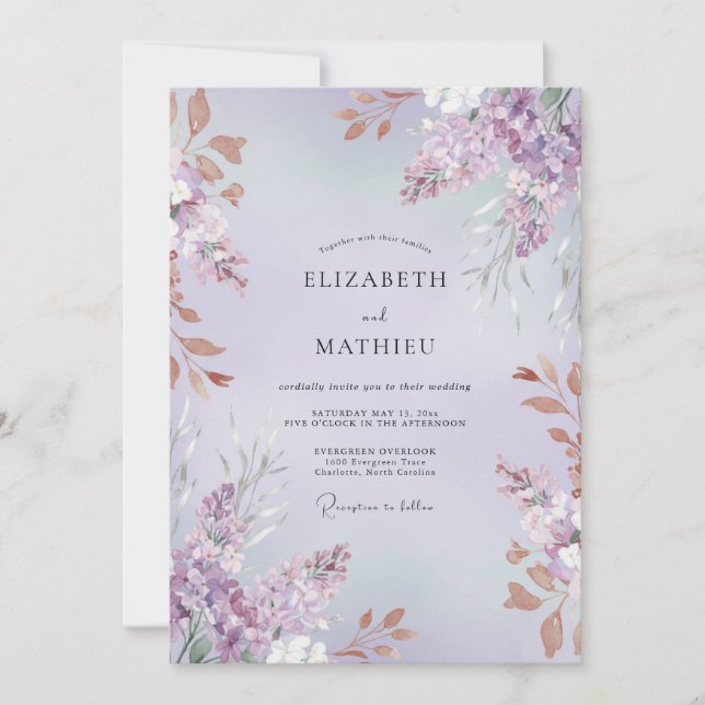 Amethyst-Kupfer-Laub-Hochzeit Einladung (Vorderseite)