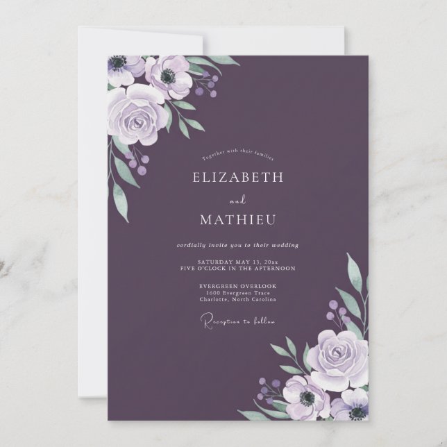 Amethyst Lavendel Wildblumen-Hochzeit Einladung (Vorderseite)