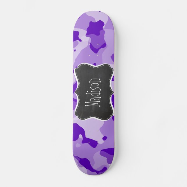 Amethyst Lila Camouflage; Camouflage; Chalkboard Skateboard (Vorderseite)