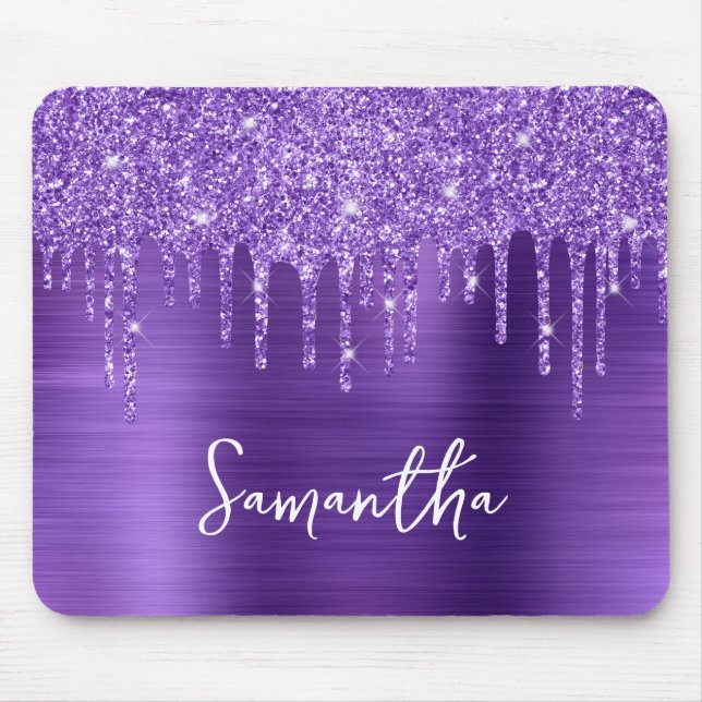 Amethyst Lila Drilling Glitzer Name Mousepad (Vorne)