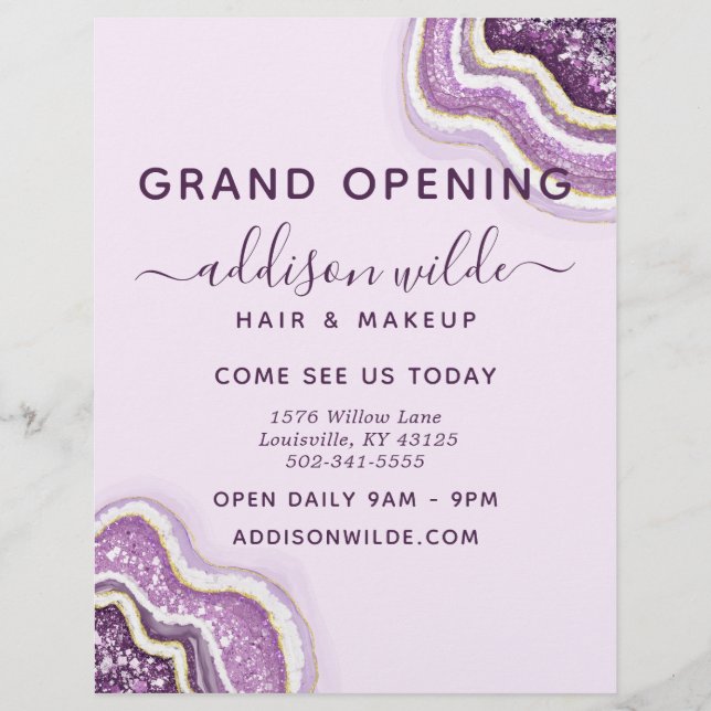 Amethyst Lila Glitter-Achat-Geode Geschäft Flyer (Vorne)