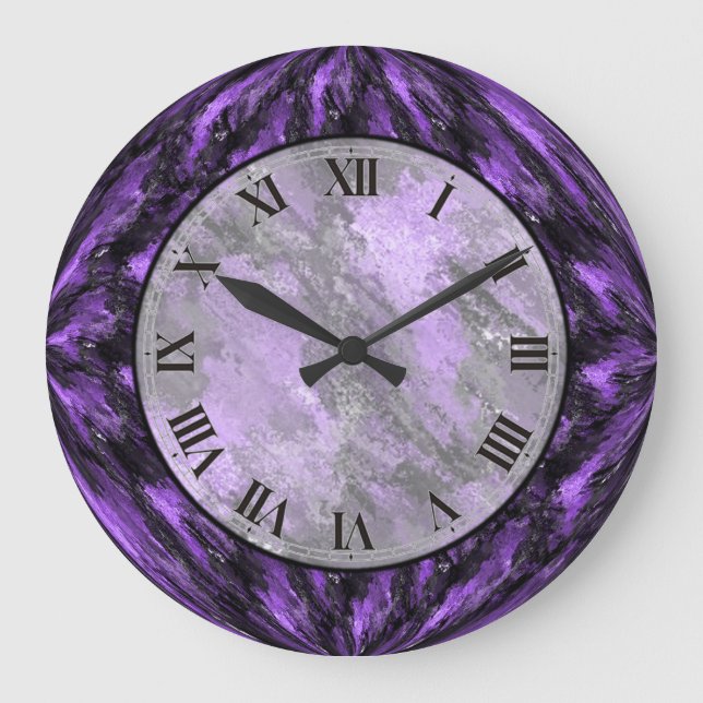 Amethyst Lila Imitate Marmorsäulenuhr Große Wanduhr (Vorderseite)
