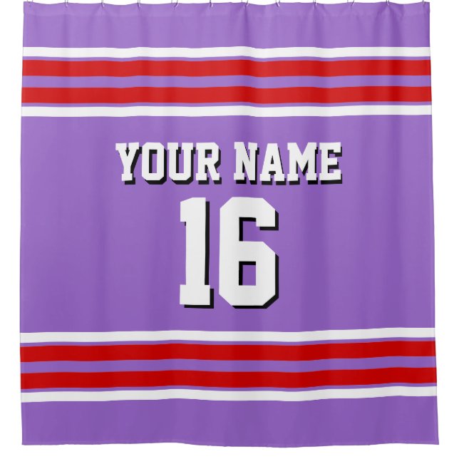 Amethyst Lila mit Red Whit Stripes Sports Jersey Duschvorhang (Vorderseite)