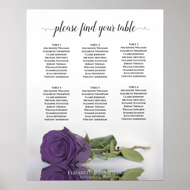 Amethyst Lila Rose 6 Tabelle Hochzeitstabelle Poster (Vorne)