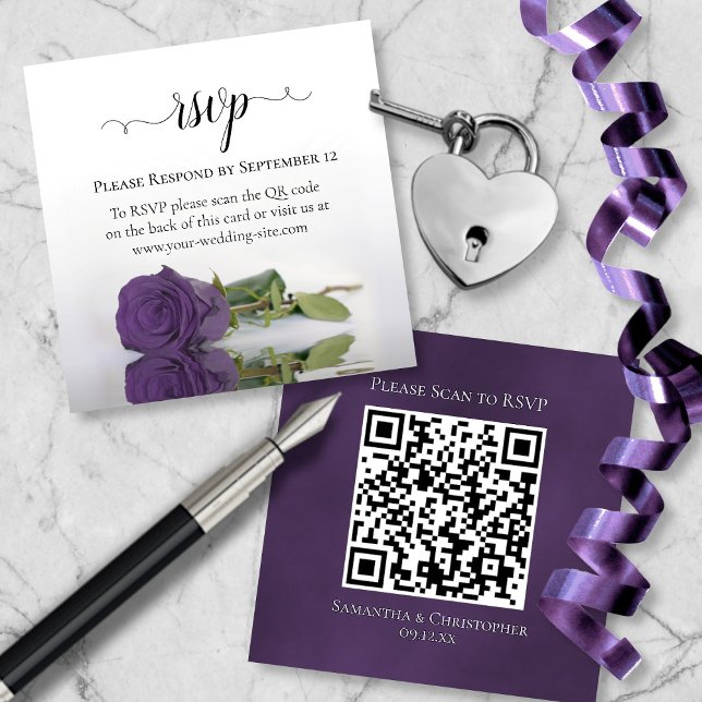 Amethyst Lila Rose Elegant Wedding UAWG QR Code Begleitkarte (Front/Back)