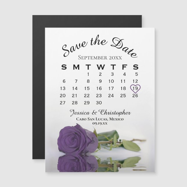 Amethyst Lila Rose Save the Date Kalendermagnet Magneteinladung (Vorne/Hinten)