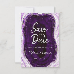 Amethyst Lila & Silver Geode Agate Marble Moderne Save The Date