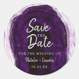 Amethyst Lila & Silver Geode Agate Save the Date Runder Aufkleber