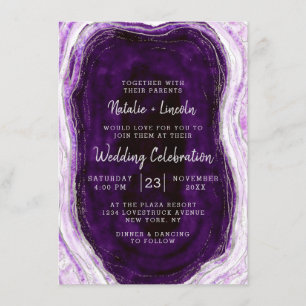Amethyst Lila & Silver Geode Agate Slice Wedding Einladung