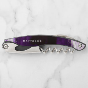 Amethyst Lila & Silver Geode Wedding Monogram Kellnermesser