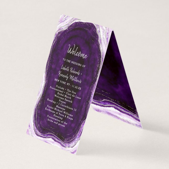 Amethyst Lila & Silver Wedding Zeremony Program (Vorderseite)