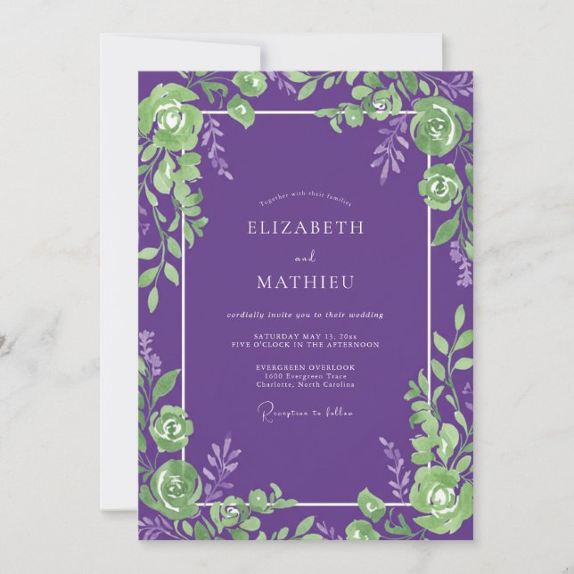 Amethyst-Limette-Reben-Hochzeit Einladung (Vorderseite)