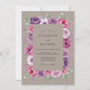 Amethyst Magenta Pfingstrosen-Hochzeit Einladung