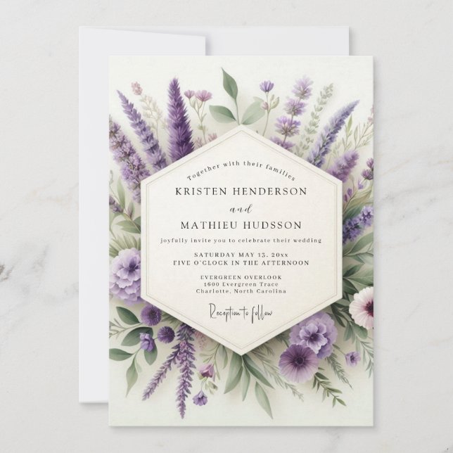 Amethyst Meadowland Wedding Einladung (Vorderseite)