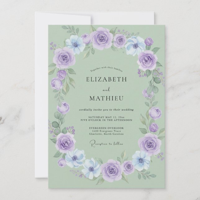 Amethyst-Mint-Krankz-Wedding Einladung (Vorderseite)
