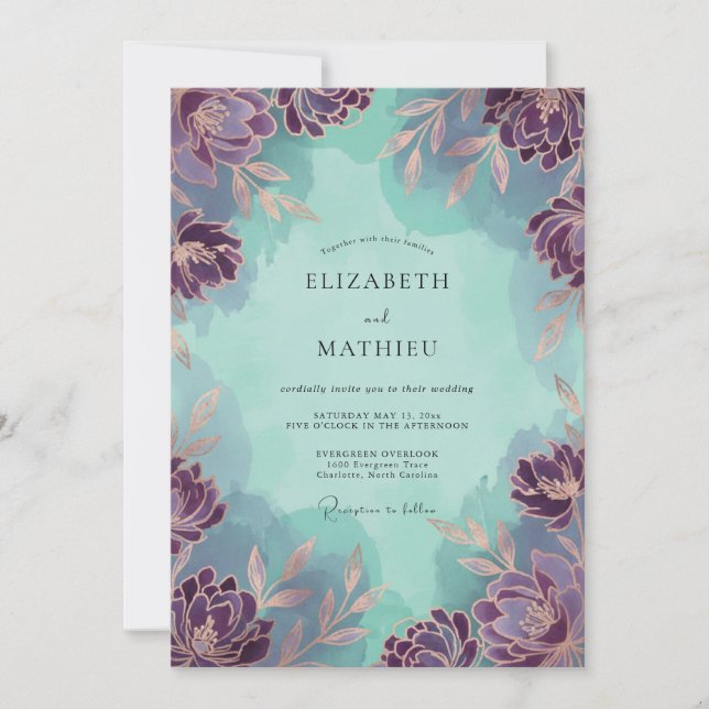 Amethyst-Mint-Wildflower-Hochzeit Einladung (Vorderseite)