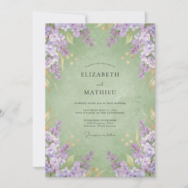 Amethyst-Mint-Wisteria-Hochzeit Einladung (Vorderseite)