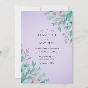 Amethyst-Minz-Blatt-Hochzeit Einladung