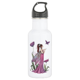 Amethyst-Mohn in Purpur - Fee und Schmetterling Trinkflasche