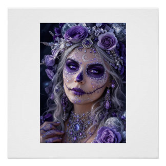 Amethyst-Mond-Calavera – Lila Tag der Toten Poster
