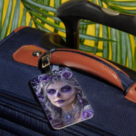 Amethyst Moon Calavera – Purple Day of the Dead Gepäckanhänger