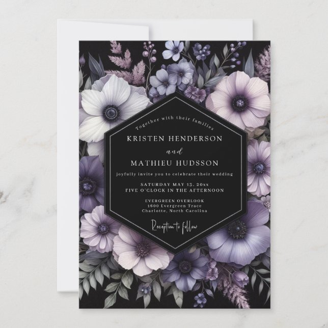 Amethyst Nocturne Bloom Wedding Einladung (Vorderseite)