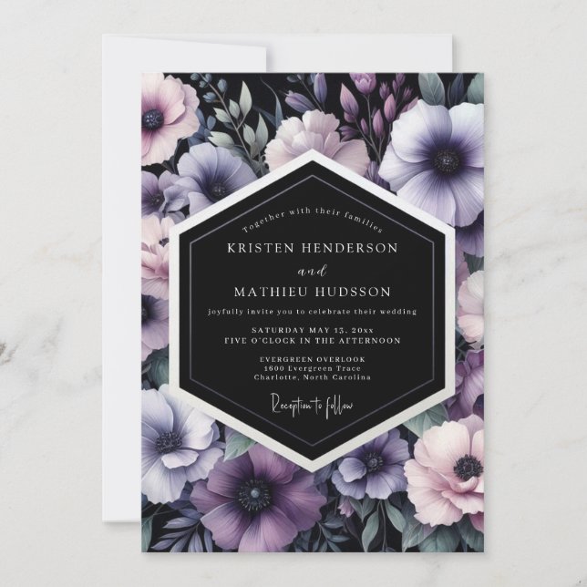 Amethyst Noir Bloom Hochzeit Einladung (Vorderseite)
