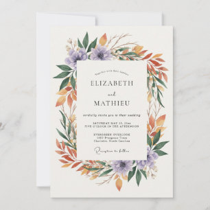 Amethyst-Ocker-Kranz-Hochzeit Einladung
