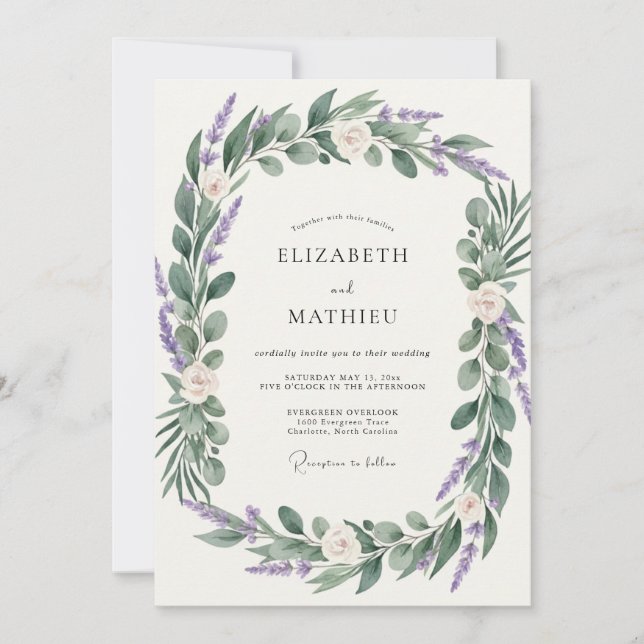 Amethyst Olivenkranz Hochzeit Einladung (Vorderseite)