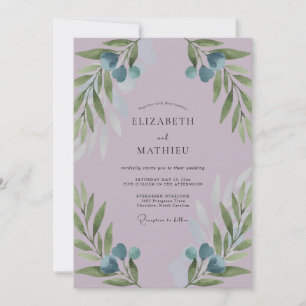 Amethyst Olivenzweig Verstaubte Eukalyptus Hochzei Einladung