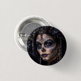 Amethyst Orchid Calavera – Gothic Sugar Skull Button