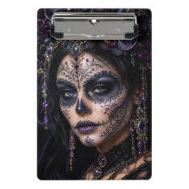 Amethyst Orchid Calavera – Gothic Sugar Skull Mini Klemmbrett