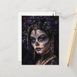 Amethyst Orchid Calavera – Gothic Sugar Skull Postkarte